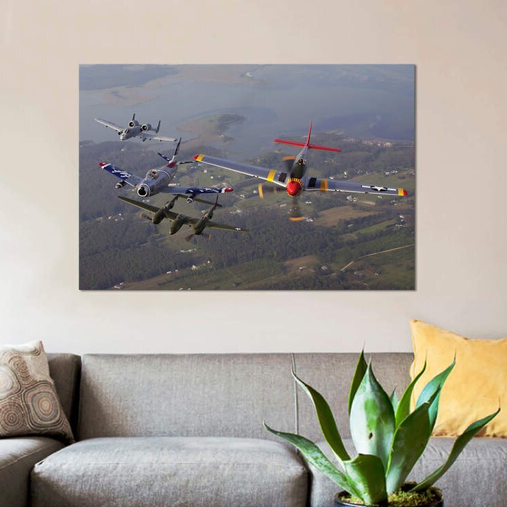 An A-10 Thunderbolt, F-86 Sabre, P-38 Lightning And P-51 Mustang Framed On  Canvas by Stocktrek Images Print